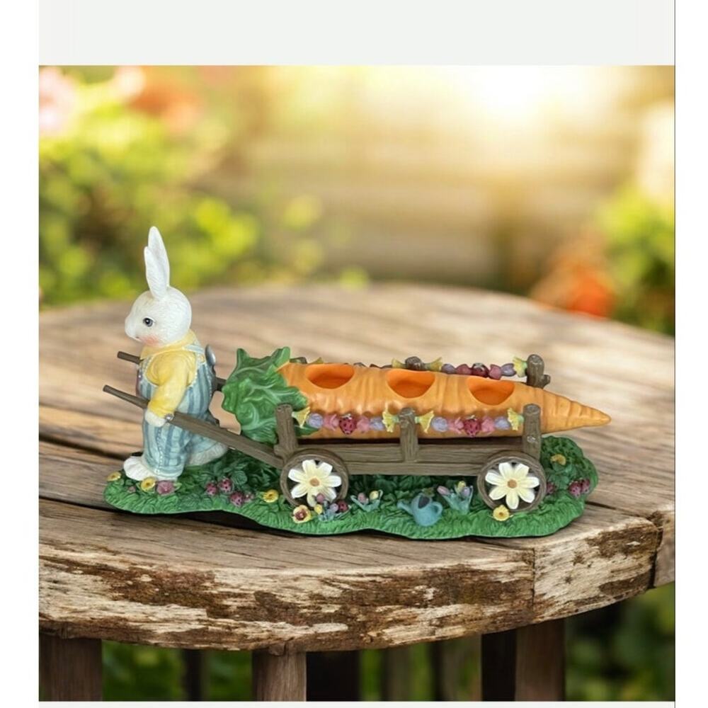 Easter Carrot Cart Mini Tea Light Holder Bunny Centerpiece EUC